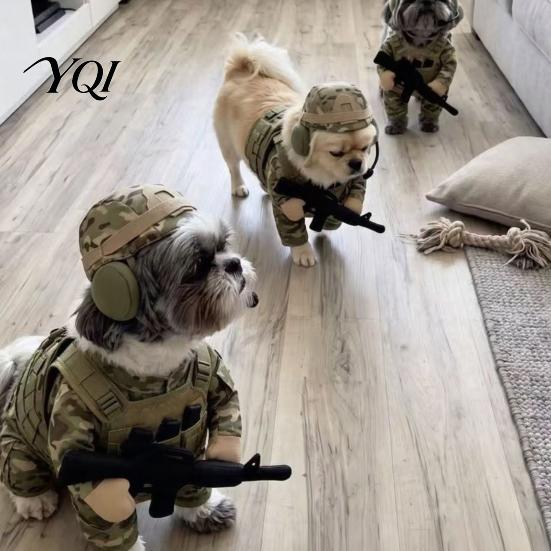 Регулируемая боевая форма для питомца, тактический костюм солдата для собаки, военный наряд на Хэллоуин, шлейка, забавная одежда для щенка с шляпой, костюм для косплея для маленьких