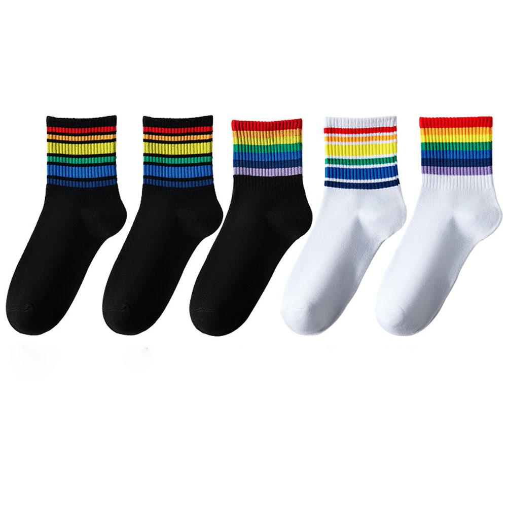 5 пар женских радужных носков, хлопковые милые полосатые белые носки, японские забавные носки в стиле Харадзюку, каваи