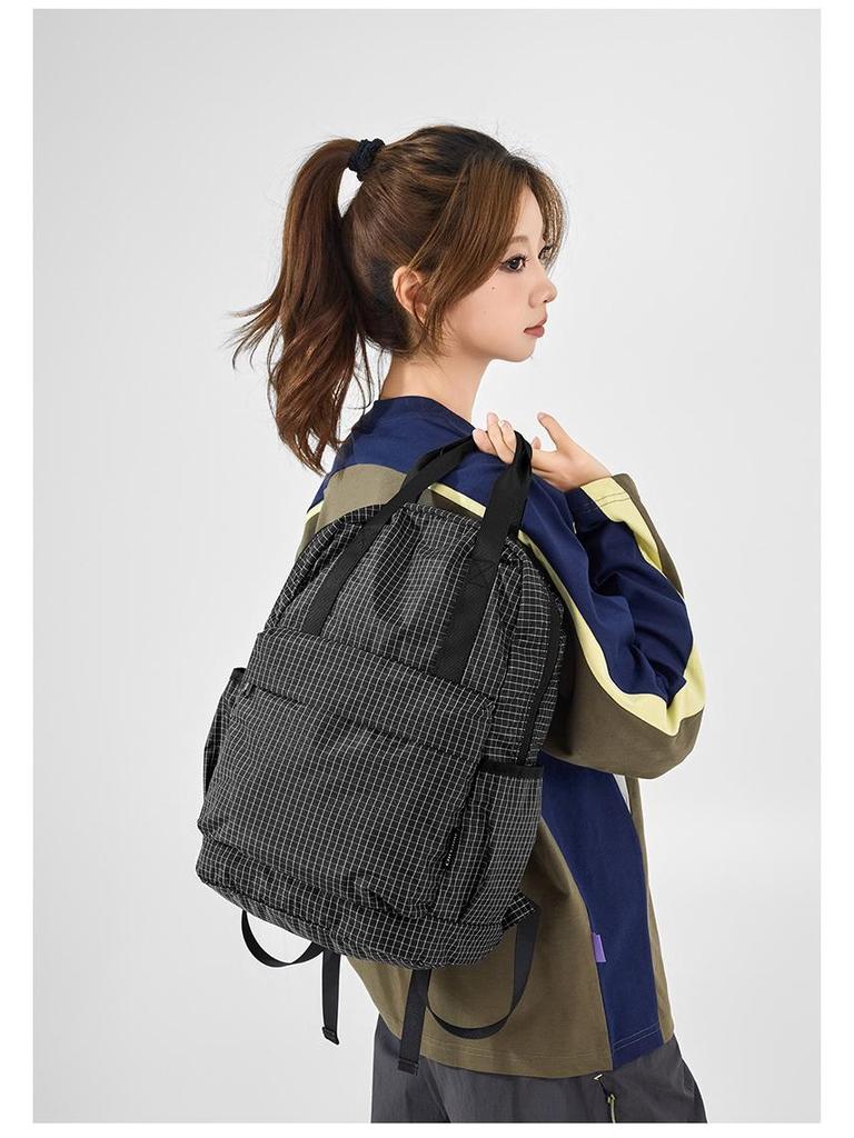Трансграничный клетчатый складной рюкзак для пешего туризма большой вместимости - Однотонный повседневный стиль