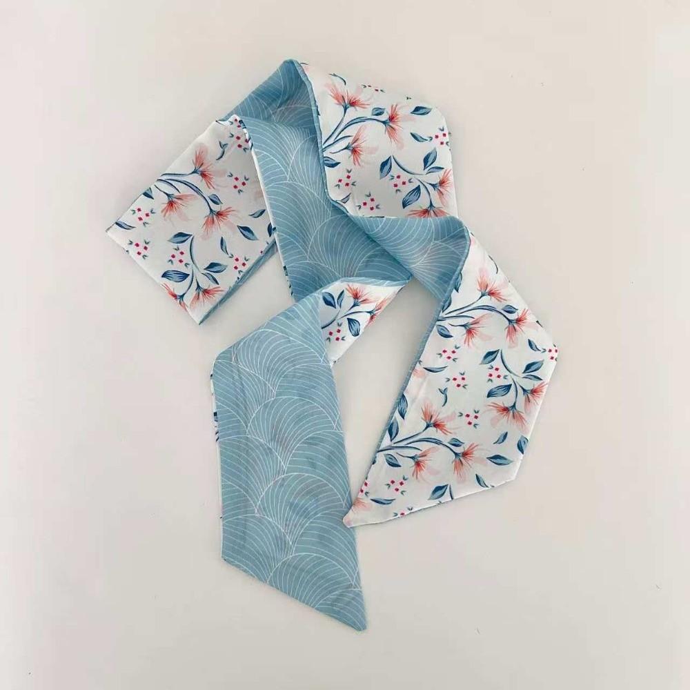 Spring Summer Floral Print Thin Ribbon Scarf Multi-use Headband Small Silk Scarf Skinny Silk Scarf Women Hair Accessory