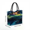  Watercolor Forest Cabin Printed Canvas Tote Bag Casual Large Capacity Shoulder Handbag for Daily Use