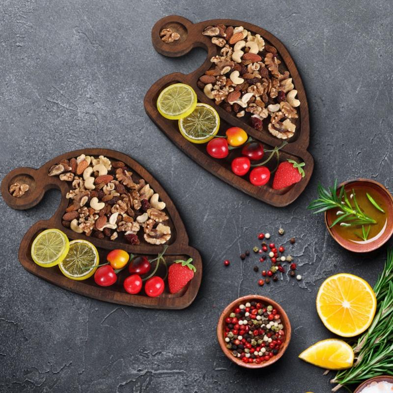 2PCS Wooden Serving Trays Christmas Tree and Hat Shape Cheese Platters for Fruit Bread Snacks Candy Food Dish Plate Xmas Party