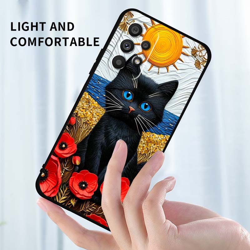 Мультяшный Милый Кот Для Samsung A73 A72 A71 A55 A54 A53 A52 A51 A13 A22 A16 A15 A12 A14 A26 A07 5G Черный Чехол для Телефона