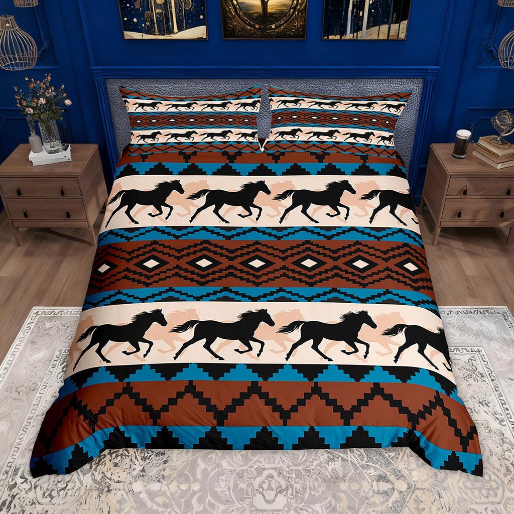 Homewish Юго-западный Ацтекский Комплект Пододеяльника Сельский Фермерский Домик Покрывало-одеяло Комплект Постельного Белья Лошадь Подковы