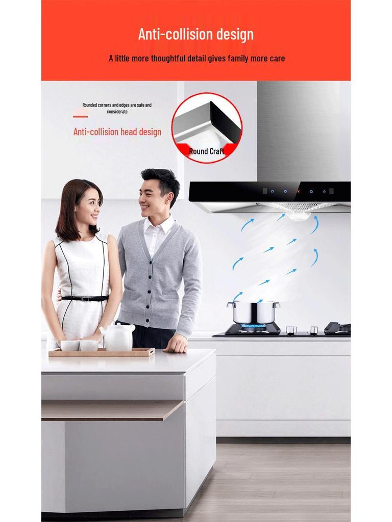 Compact 750mm Stainless Steel Range Hood & Gas Stove Set with Top-Mounted Large Suction Power for Small Kitchens.