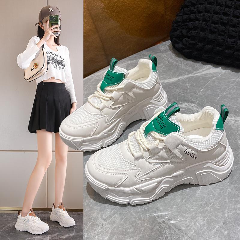 Mesh Casual Shoes Spring Style Fashionable Color Blocked Thick Soled Student Sports Shoes