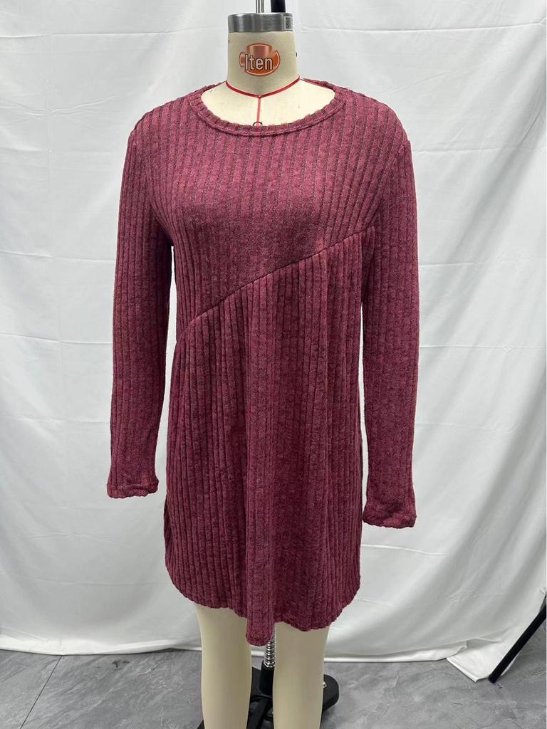 Bohemian Irregular Brushed Ribbed Solid Color Dress - Women's Autumn/Winter 2025 Collection