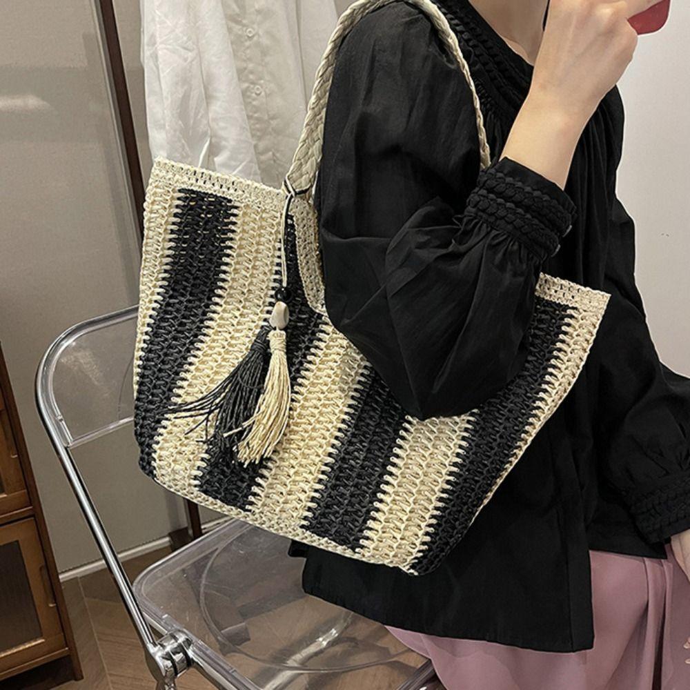Beach Striped Shoulder Bag Summer Women's Handbags New Straw Crochet Bag Ladies/Girls