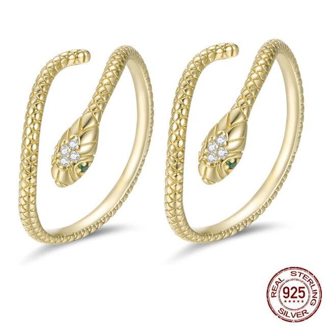 2pcs 925 Sterling Silver Ring Adjustable Retro Textures Spirit Snake Rings Platinum Gold Plated Zircon Fashion Jewelry Loop Gift