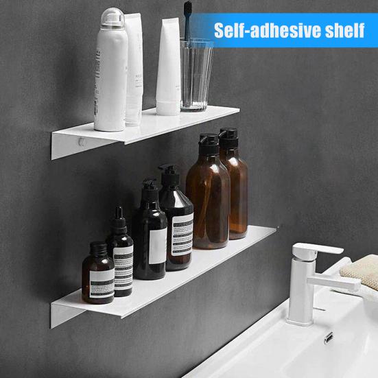 Wall Mount Bathroom Floating Shelf Punch Free Adhesive Heavy Duty Aluminum Alloy Multi-functional Storage Rack Holder Organizer Home Supplies