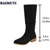 Pointed Toe Mid Heels Women Shoes Mid-calf Boots 2025 Trend Fashion Casual Pleated High Boots New Suede Goth Pumps Mujer Botas