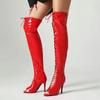Patent Leather Over Knee Thigh High Boots Lace Up Stiletto Heels Women Jazz Pole Dance Stage Performance Club Party Long Boots