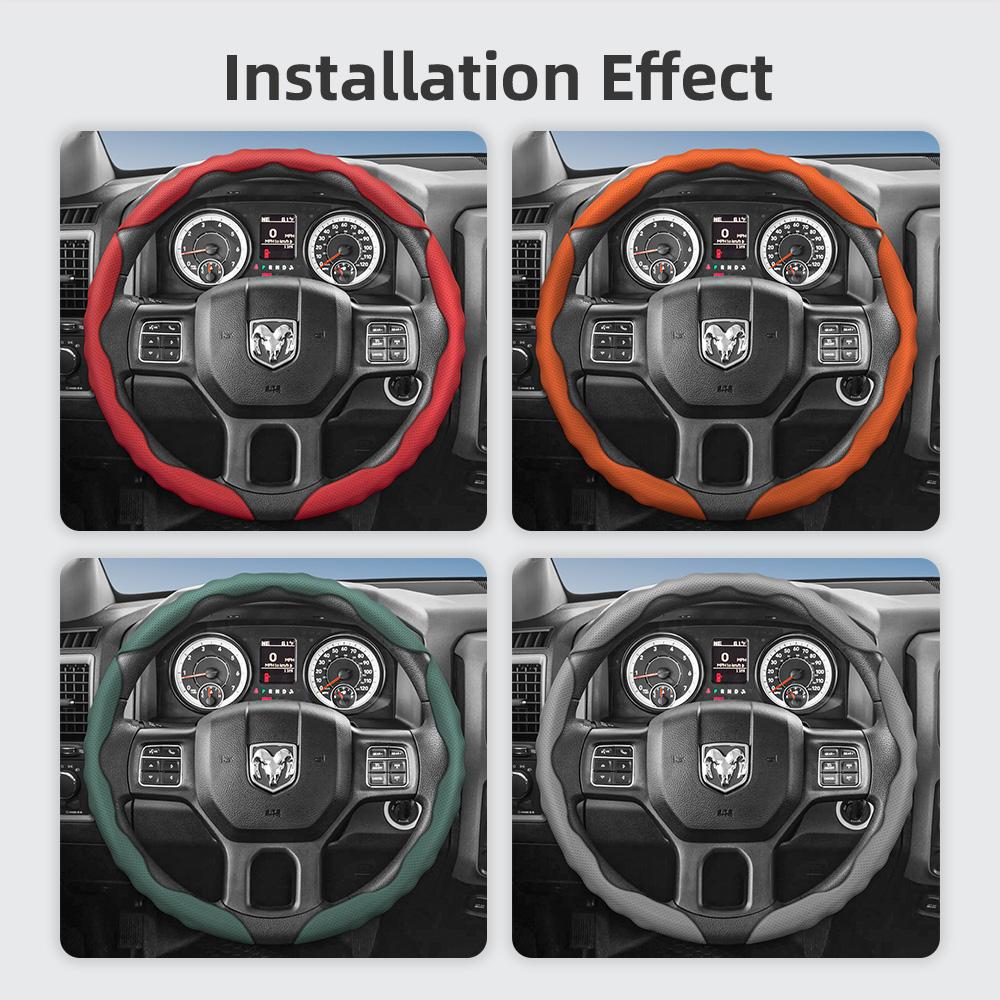 bpzsw1 Steering Wheel Cover Suitable for Ram, Wave-Shaped Sport Design, Breathable Leather, Segmented, Non-Slip, Sweat-Absorbent, for Pickup Promaster
