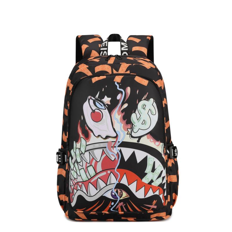Shark Print Backpack Large Capacity Travel Bag Vintage Student Schoolbag Unisex 2026 New