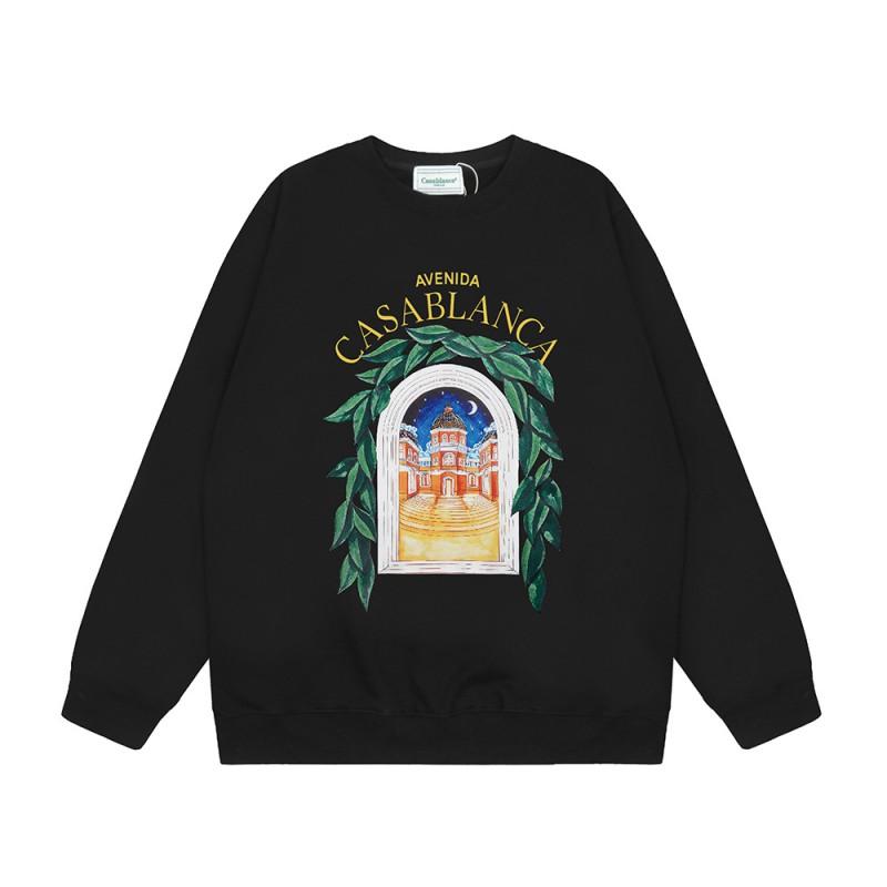 Casablanca Streetwear Oversized Cotton Hoodless Sweatshirt With Letter Print 380g Heavyweight Crewneck Pullover Men