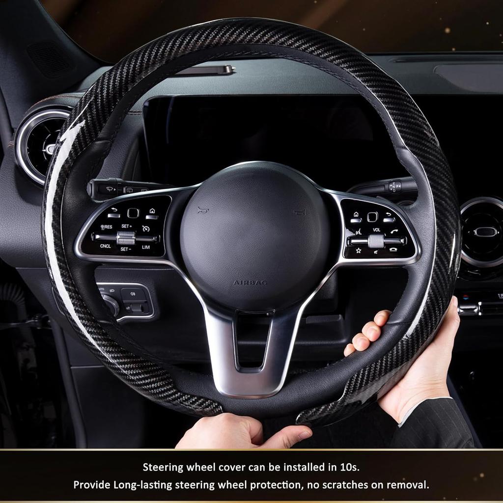 Aimato Car Steering Wheel Cover Carbon Fiber, Ultra-Thin Car Steering Wheel Cover,Comfortable & Breathable Microfiber,Universal Fit For Most Cars,