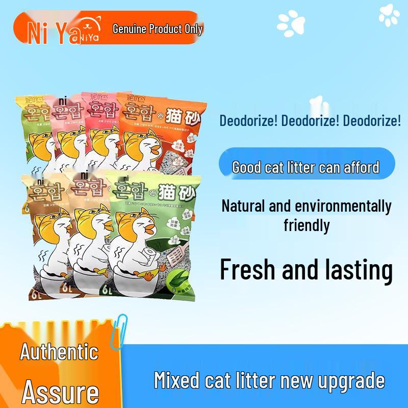 Дезодорирующий смешанный кошачий наполнитель NiYa: Тофу и бентонит, 20 фунтов (6 мешков по 2,5 кг каждый)
