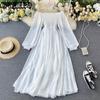 Белое платье с разрезным вырезом и эластичной резинкой на талии, женское шифоновое платье трапециевидной формы, милое сказочное платье, большая юбка с подолом, пляжное платье, летнее