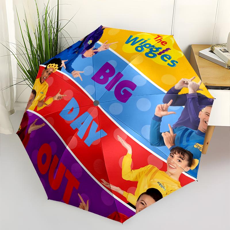 The Wiggles Print Automatic Umbrella, 8 Rib Iron Frame, Plastic Handle, Suitable for Outdoor Travel &Daily , Ideal Gift