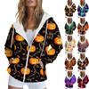 Women's Casual Halloween Printed Sportswear Autumn And Winter Long Sleeved Hooded Jacket With Pocket Zipper