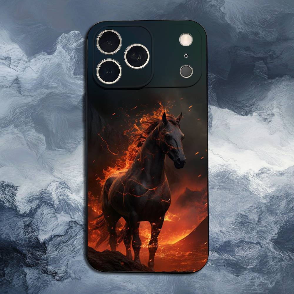 Скачущая Лошадь Животное Для iPhone 12,14,13,15,16,11,17,X,Mini,XR,SE,XS,Plus,Pro,Max,8,7,Мягкий Силиконовый Черный Чехол
