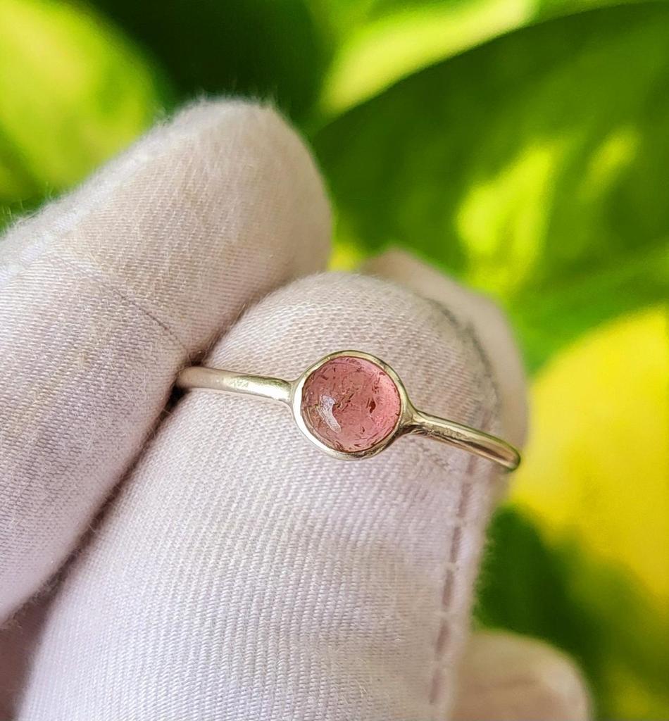 Кольцо ручной работы из серебра 925 пробы с натуральным розовым турмалином, размер 7,75 США, подарочный набор из 100 штук