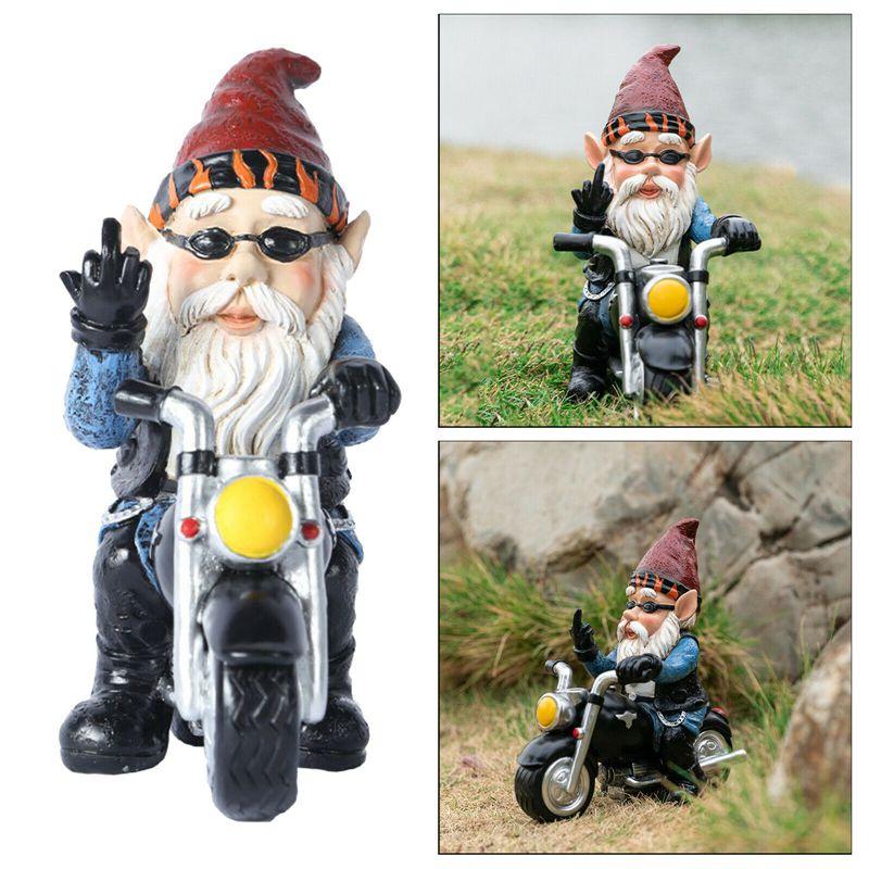 Garden Gnomes Novelty Statues Motorcycle Dwarf  Ornaments Outdoor Naughty Decor