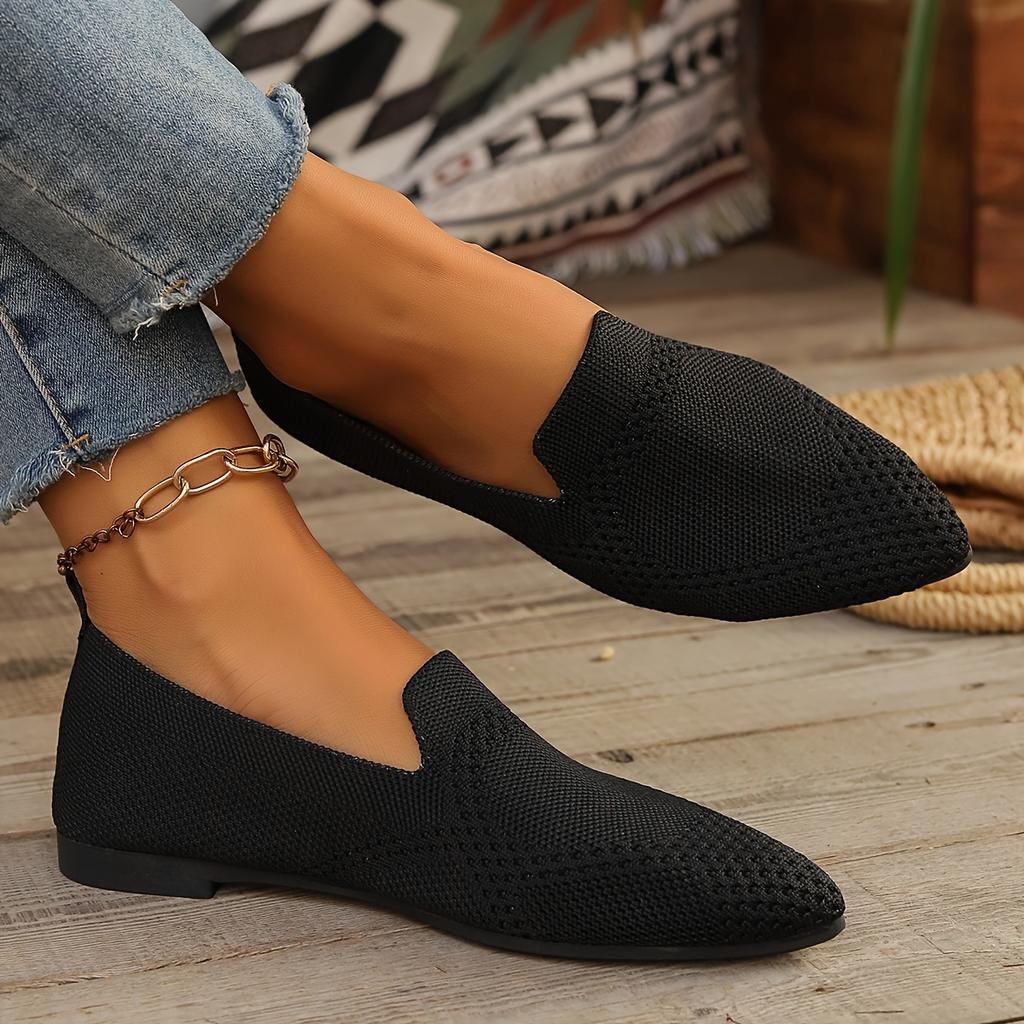 Women's Knitted Flats, Solid Colour Pointed Toe Soft Sole Shoes, Comfortable Daily Wear Flats