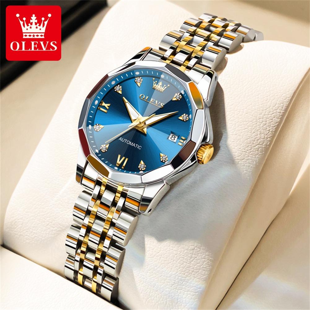 OLEVS Brand Women's Watches Elegant Fashion Automatic Mechanical Watch Waterproof Stainless Steel Luminous Date Simple Watch
