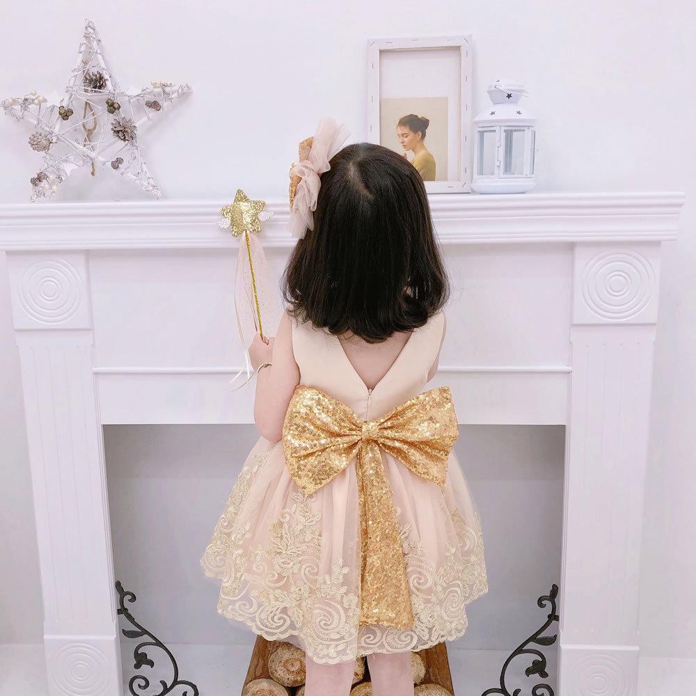 Рождественское детское платье с большим бантом и блестками, элегантное платье для крещения, праздничное платье принцессы для девочек 1 года, свадебное вечернее платье, одежда 24 м