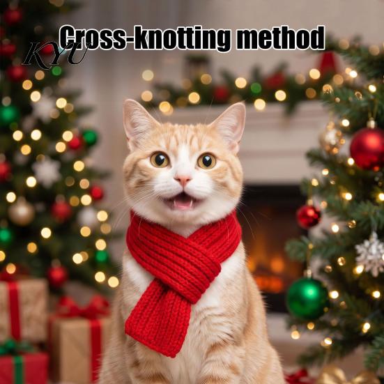 Pet Photography Props Christmas Knitted Scarf with Reindeer & Stocking Decor, Adjustable Soft Cat Holiday Costume Yarn Dog Neck Collar, Xmas Accessory