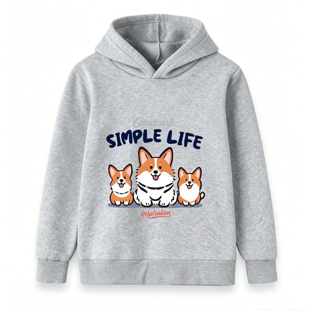Toddler Boys Girls 100% Cotton Short Sleeve Crew Neck T-Shirt, Adorable Corgi Simple Life Printed Casual Soft Breathable Summer Tee for Daily Wear