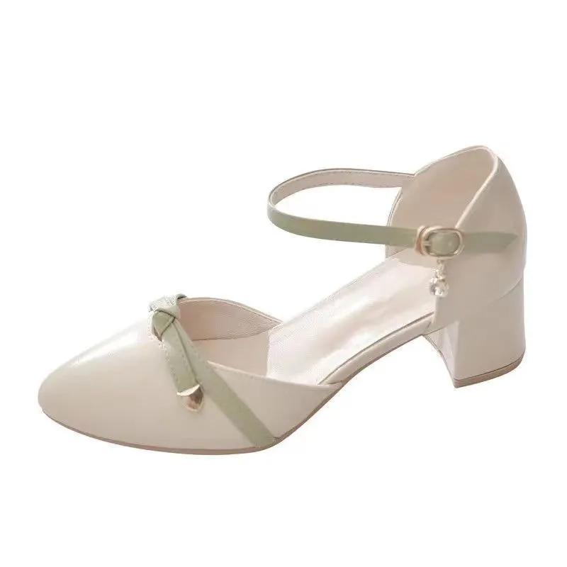 Zapatos de mujer женские повседневные бежевые весенне-летние туфли с пряжкой на ремне, удобные офисные туфли для работы, женские туфли на каблуке абрикосового цвета ba163