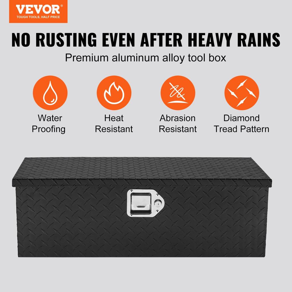 VEVOR Heavy Duty Aluminum Truck Bed Tool Box, Diamond Plate Tool Box with Side Handle and Lock Keys, Storage Tool Box Chest Box Organizer for Pickup