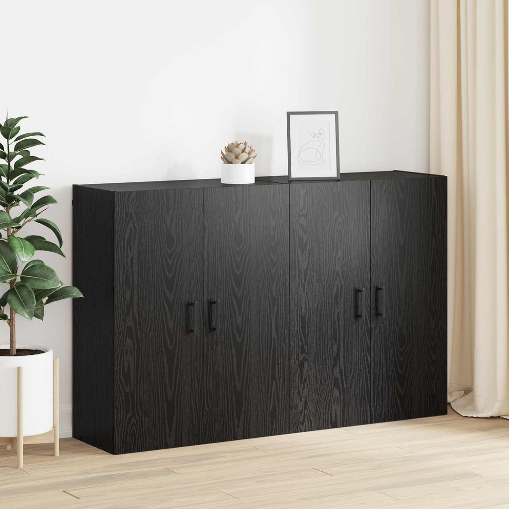 Wall Cabinet Set 2 pcs Black Oak Effect 69.5 x 34 x 90 cm