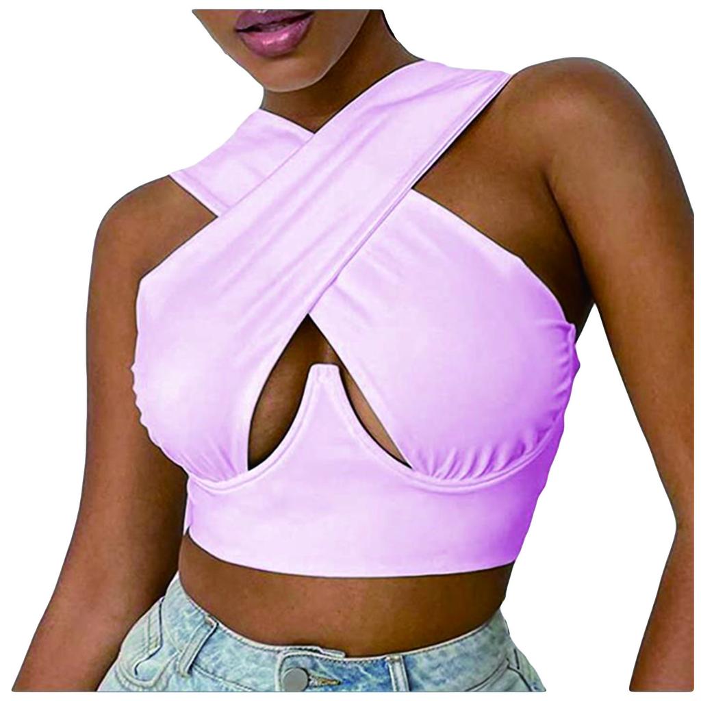 Женский однотонный топ на бретельках с вырезом крест-накрест и запахом