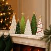 Miniature Festive Desktop Displays 6Pcs Wooden Christmas Tree Tabletop Decor Set, Rustic Star Topped Natural Wood Tiered Tray Mini Figurines,