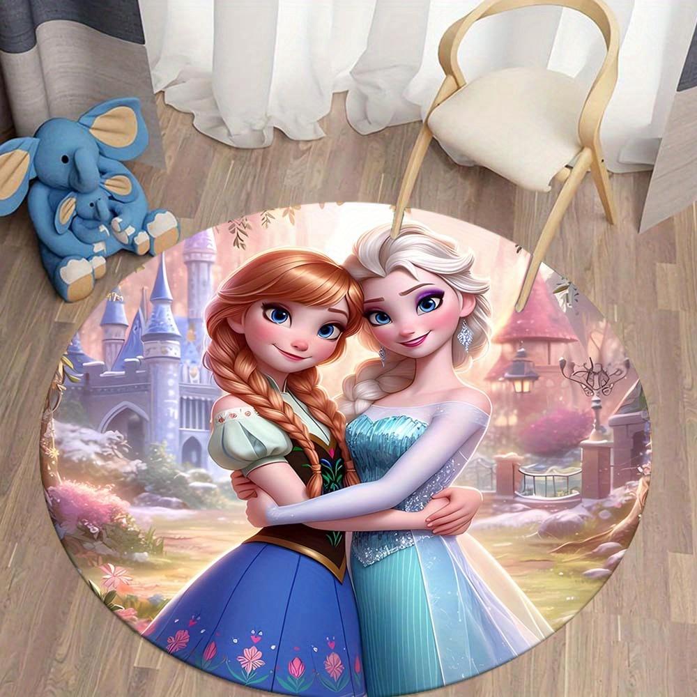 1pc Frozen Elsa&Anna Round Area Rug , Playroom Bedroom Living Room Indoor Decor Rug , Perfect for Leisure Areas , Bedside , Cloakroom , and