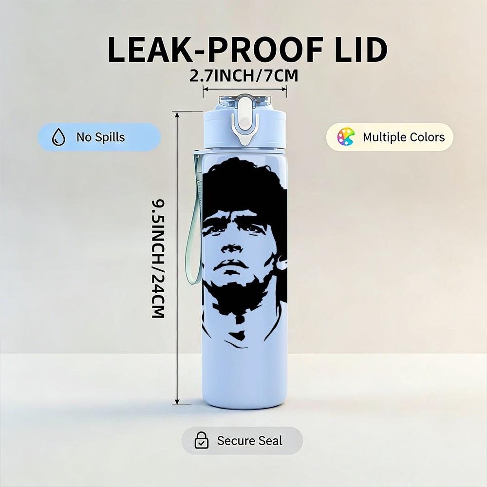 1PC Black Male Head Portrait 750ml sports water bottle leakproof straw lid outdoor office home