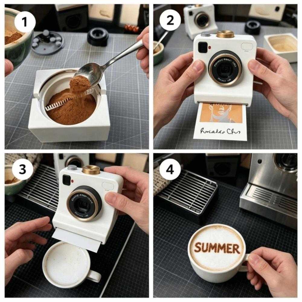 Vintage Look 3D Printed Latte Camera Funny Coffee Powder Print Camera Cafe Shop