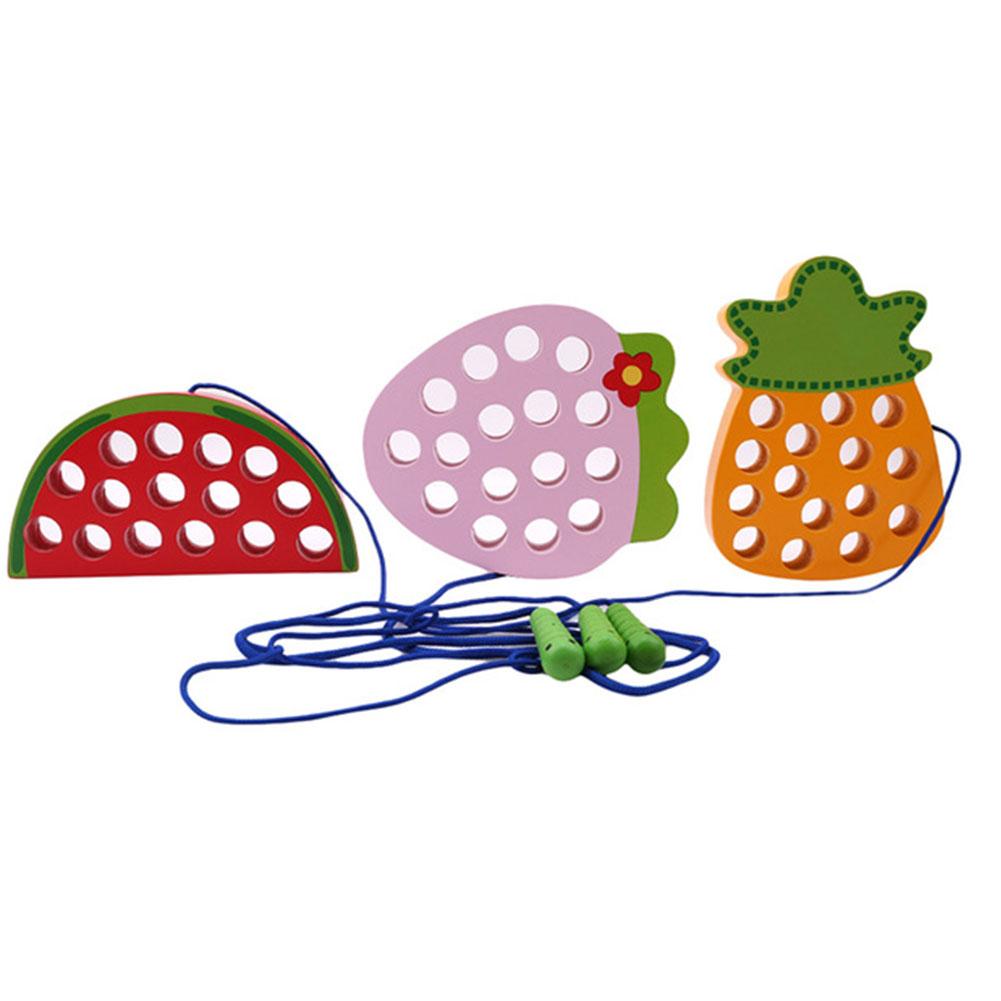 Wooden Learning Early Development Toy Lacing Threading Fruit Educational Toys
