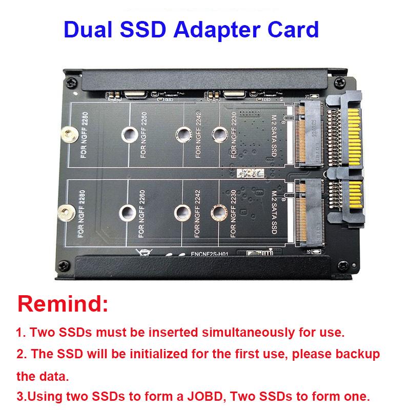 M.2 NGFF Dual SSD B+M Key to 2.5inch SATA 3.0 Adapter Card B key Converter With Enclosure Socket (Not Supported NVMe M key)