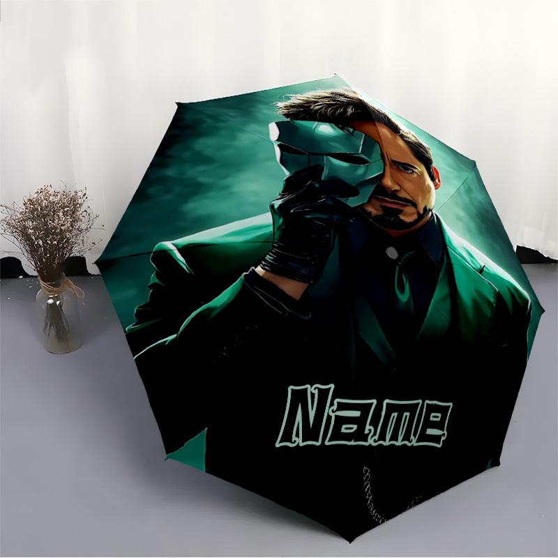 1pc Iron Man Mask Custom Name Automatic Folding Umbrella, Durable Plastic & Iron, Lightweight for Outdoor Daily Use S1230003