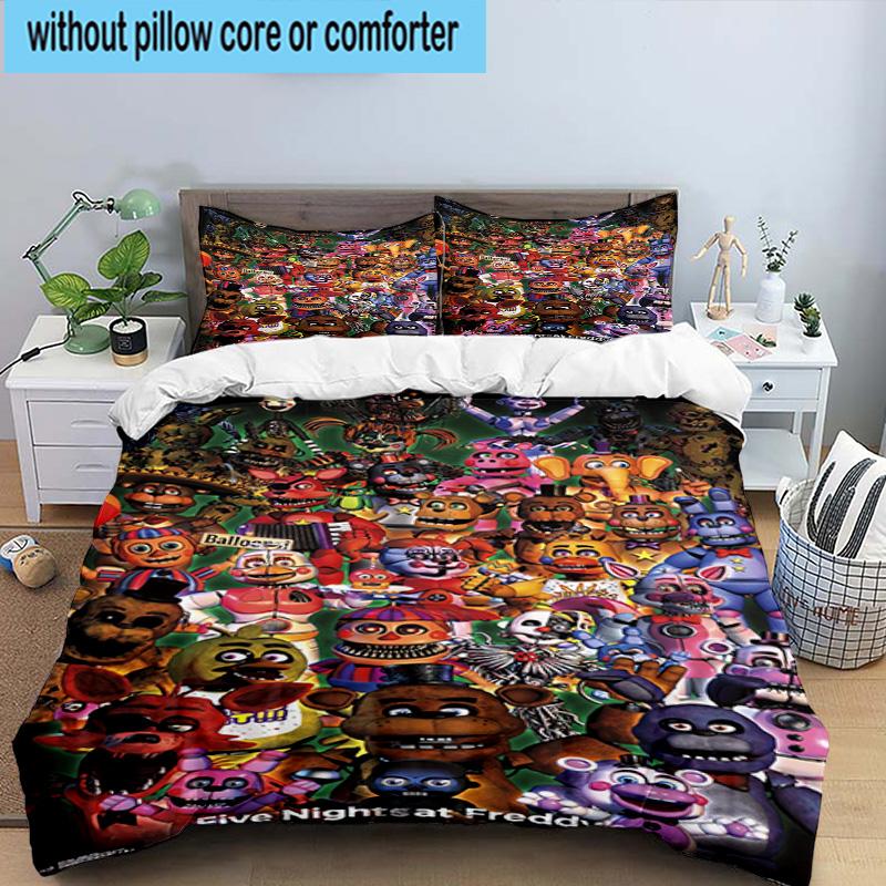 1PC Fnaf Character Collage 3pcs Bedding,Including 1pc Duvet Cover And 2pcs Pillowcases Perfect for Christmas,Ideal for Bedroom, Dormitory
