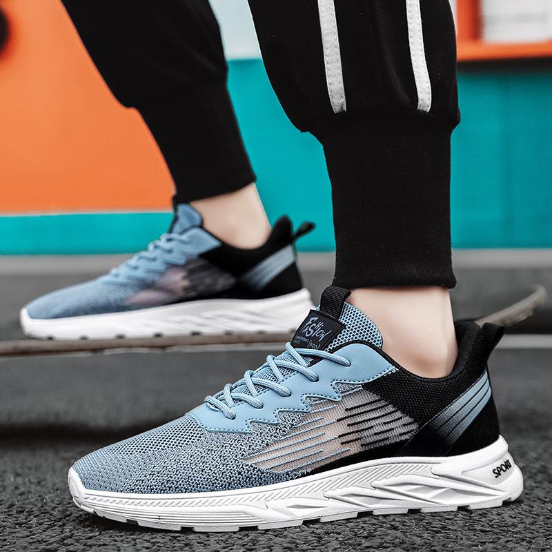 Fashion Blue Black Casual Sport Shoes Light Sneakers Men Outdoor Breathable Mesh Black Running Shoes Athletic Jogging Tennis Shoes