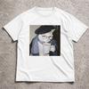 Подарок для любителя кошек и кофе Футболка с коротким рукавом и круглым вырезом Винтажные футболки с кошкой и кофе для мужчин и женщин Повседневные футболки с ретро-принтом