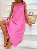 2026 Summer New Fashion Women Solid Color One-Shoulder Long Dress Casual Elegant Diagonal Collar Sleeveless Straight Dresses