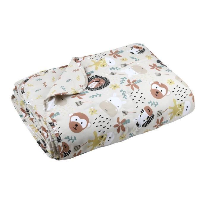 Couvre lit - Animaux coquins - 160 x 220 cm - 100% polyester - Lavable - Beige