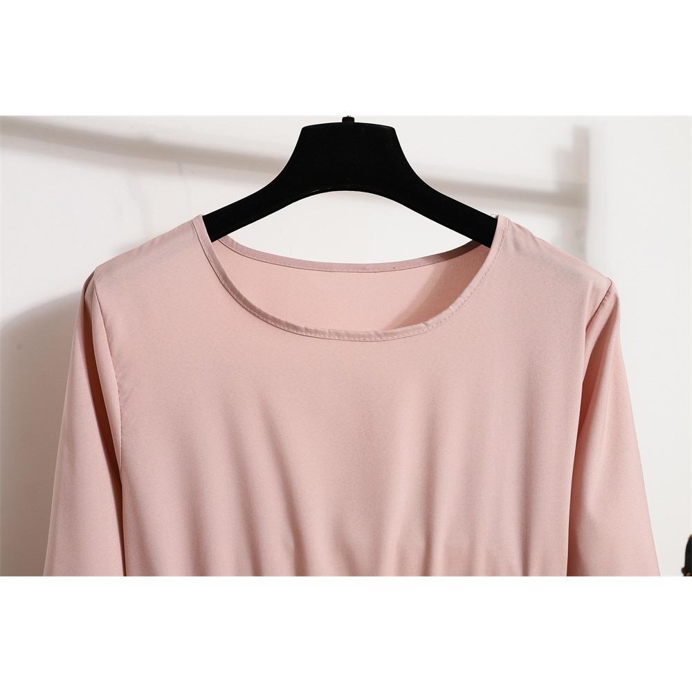 GMXIA Женская мода весна осень однотонный принт с длинным рукавом и круглым вырезом с высокой талией повседневные платья