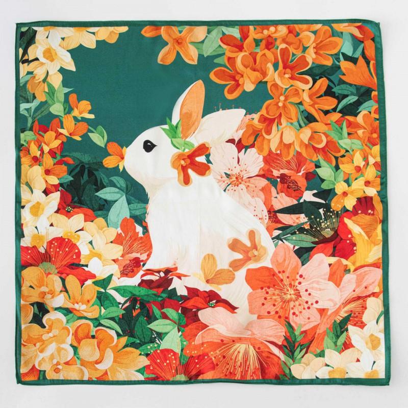 100% Mulberry Silk Square Scarf 53x53cm Floral Print Neckerchief Women
